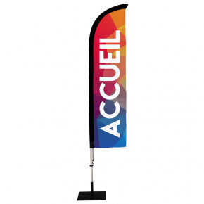 Beach flag Prêt à imprimer "Accueil" (kit avec platine carrée) 2,8 m - Modèle 1 MACAP