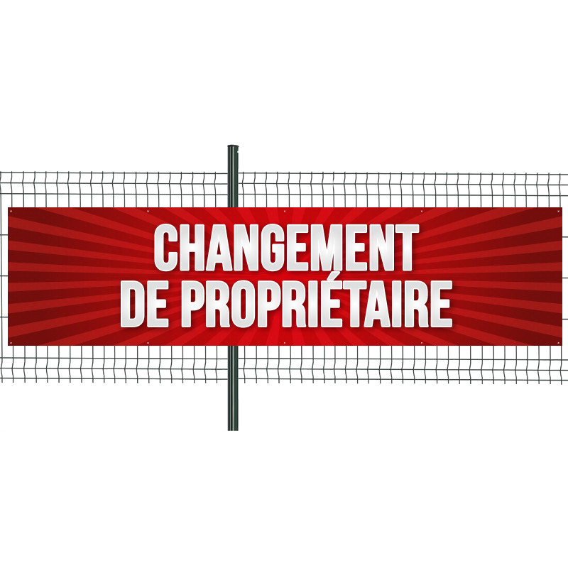 Banderole Prête à imprimer "Changement de propriétaire" (fixation oeillets) 100x400 cm - Modèle 1 MACAP