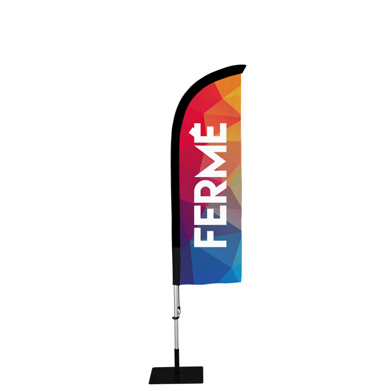 Beach flag Prêt à imprimer "Fermé" (kit avec platine carrée) 2,3 m - Modèle 1 MACAP