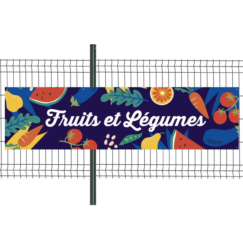 Banderole Prête à imprimer "Fruits et légumes" (fixation oeillets) 80x300 cm - Modèle 1 MACAP