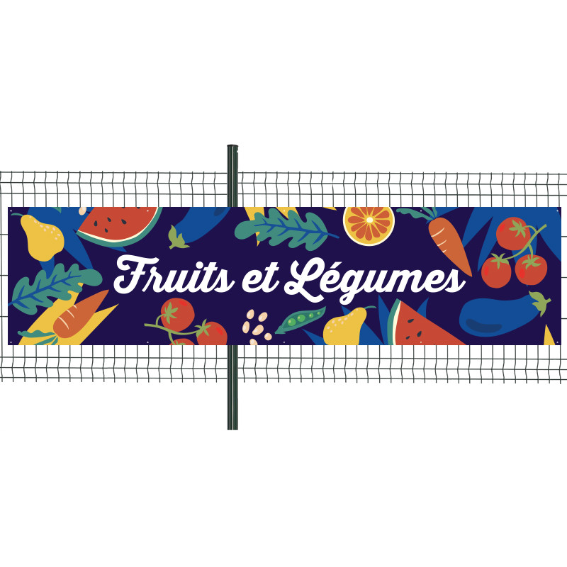 Banderole Prête à imprimer "Fruits et légumes" (fixation oeillets) 100x400 cm - Modèle 1 MACAP