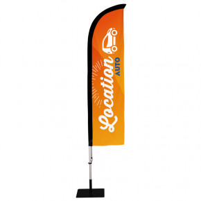 Beach flag Prêt à imprimer "Location Auto" (kit avec platine carrée) 2,8 m - Modèle 1 MACAP