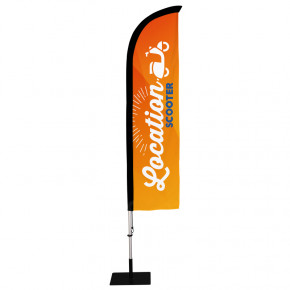 Beach flag Prêt à imprimer "Location Scooter" (kit avec platine carrée) 2,8 m - Modèle 1 MACAP