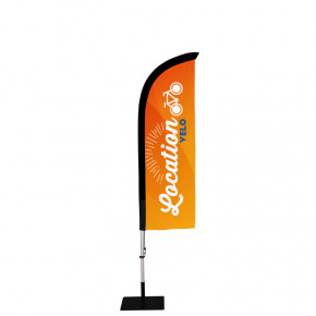 Beach flag Prêt à imprimer "Location Vélo" (kit avec platine carrée) 2,3 m - Modèle 1 MACAP