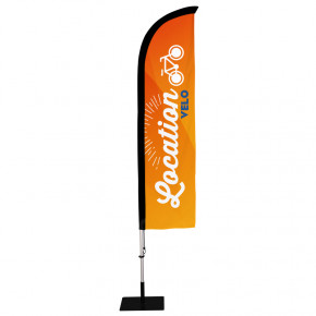 Beach flag Prêt à imprimer "Location Vélo" (kit avec platine carrée) 2,8 m - Modèle 1 MACAP