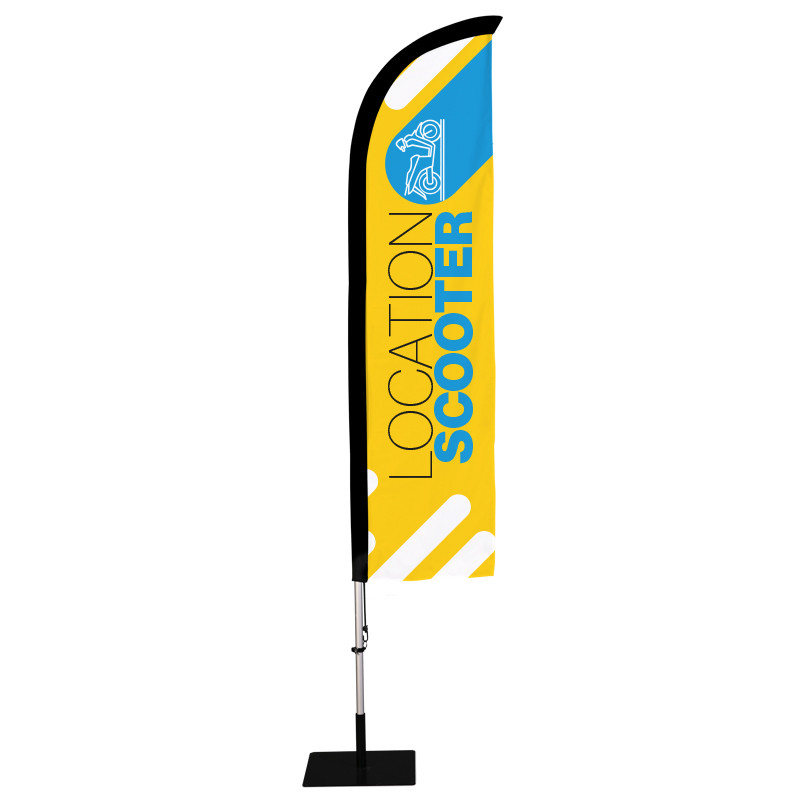 Beach flag Prêt à imprimer "Location Scooter" (kit avec platine carrée) 2,8 m - Modèle 2 MACAP