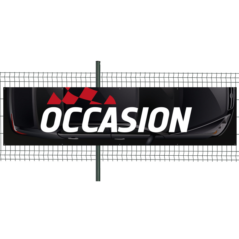 Banderole Prête à imprimer "Occasion" (fixation oeillets) 100x400 cm - Modèle 1 MACAP