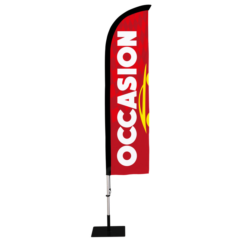 Beach flag Prêt à imprimer "Occasion" (kit avec platine carrée) 2,8 m - Modèle 3 MACAP