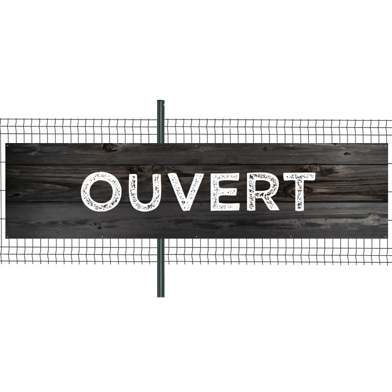 Banderole Prête à imprimer "Ouvert" (fixation oeillets) 100x400 cm - Modèle 2 MACAP