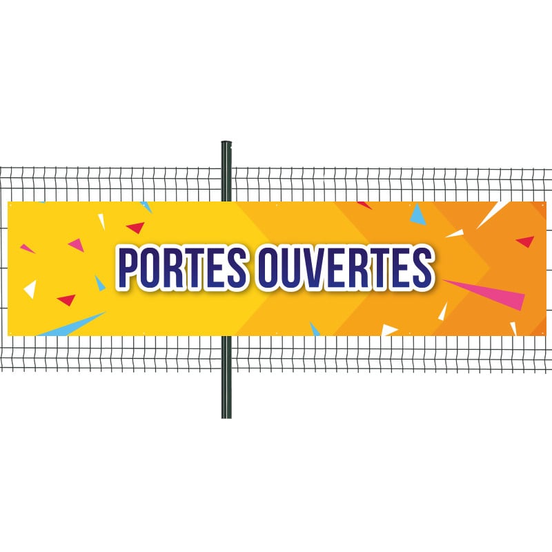 Banderole Prête à imprimer "Portes ouvertes" (fixation oeillets) 100x400 cm - Modèle 2 MACAP