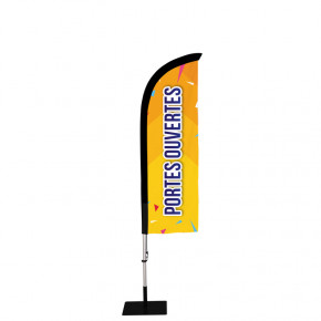 Beach flag Prêt à imprimer "Portes ouvertes" (kit avec platine carrée) 2,3 m - Modèle 2 MACAP