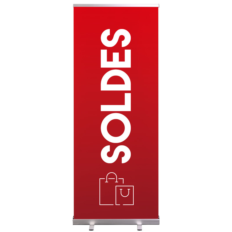 Roll-up Prêt à imprimer "Soldes" (avec housse de transport) 80x200 cm - housse avec étiquette - Modèle 2 MACAP