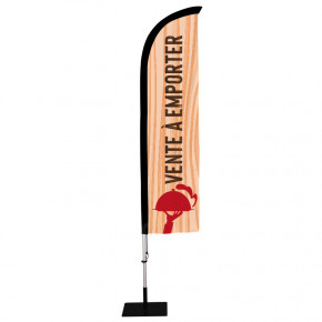 Beach flag Prêt à imprimer "Vente à emporter" (kit avec platine carrée) 2,8 m - Modèle 1 MACAP