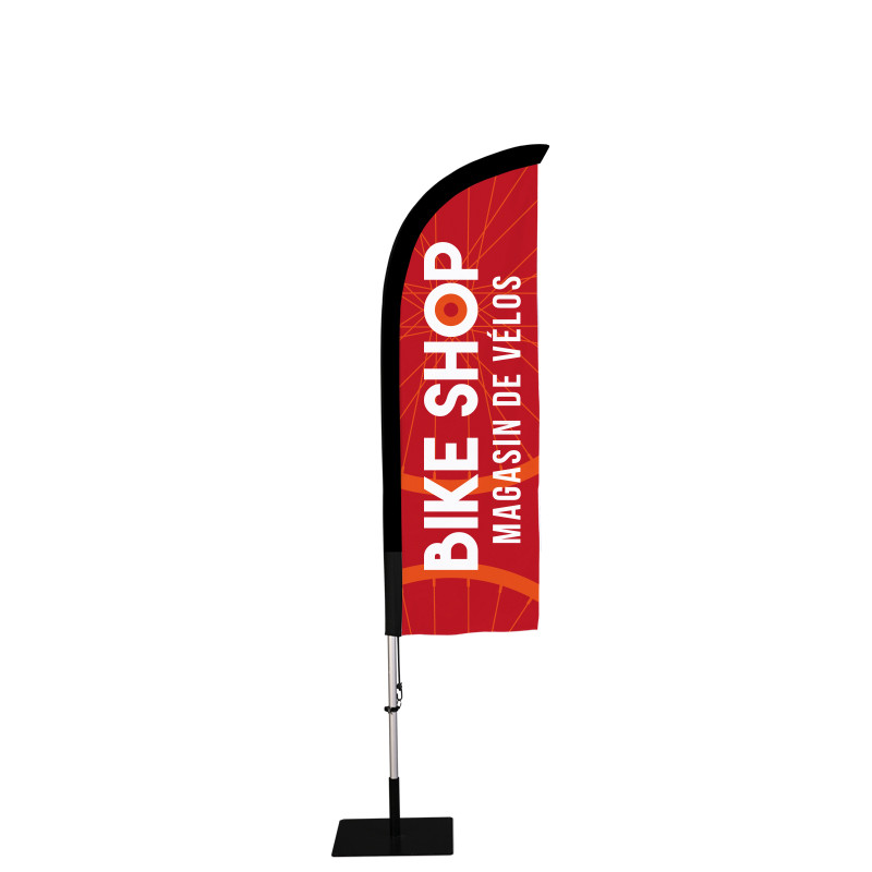 Beach flag Prêt à imprimer "Magasin de vélos" (kit avec platine carrée) 2,3 m - Modèle 1 MACAP