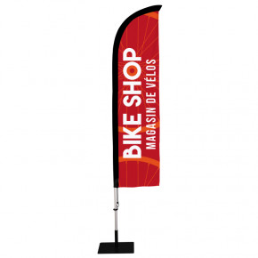 Beach flag Prêt à imprimer "Magasin de vélos" (kit avec platine carrée) 2,8 m - Modèle 1 MACAP