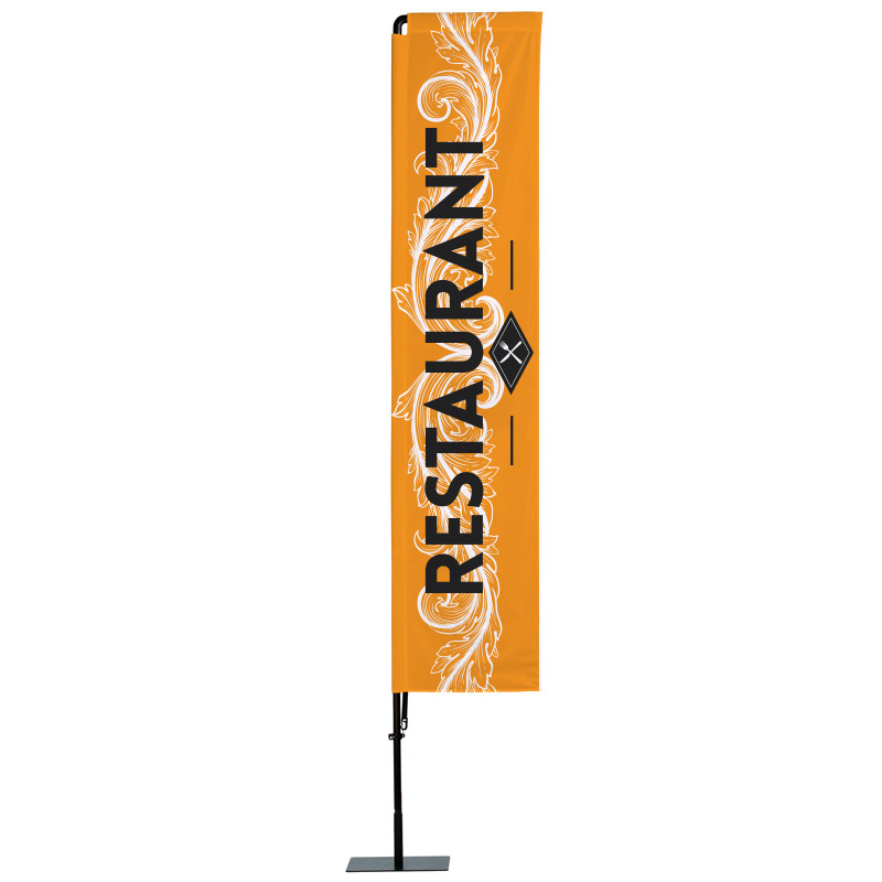 Beach flag Prêt à imprimer "Restaurant" (kit avec platine carrée) 3,5 m - Modèle 2  MACAP