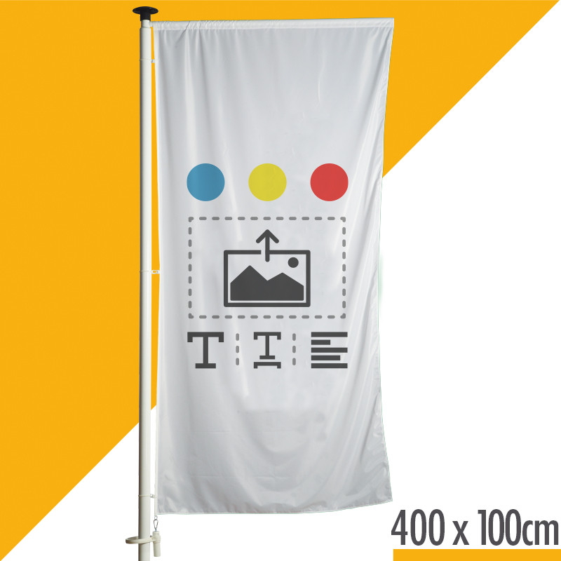 Drapeau pour mât avec potence 400x100 cm (création en ligne du visuel)