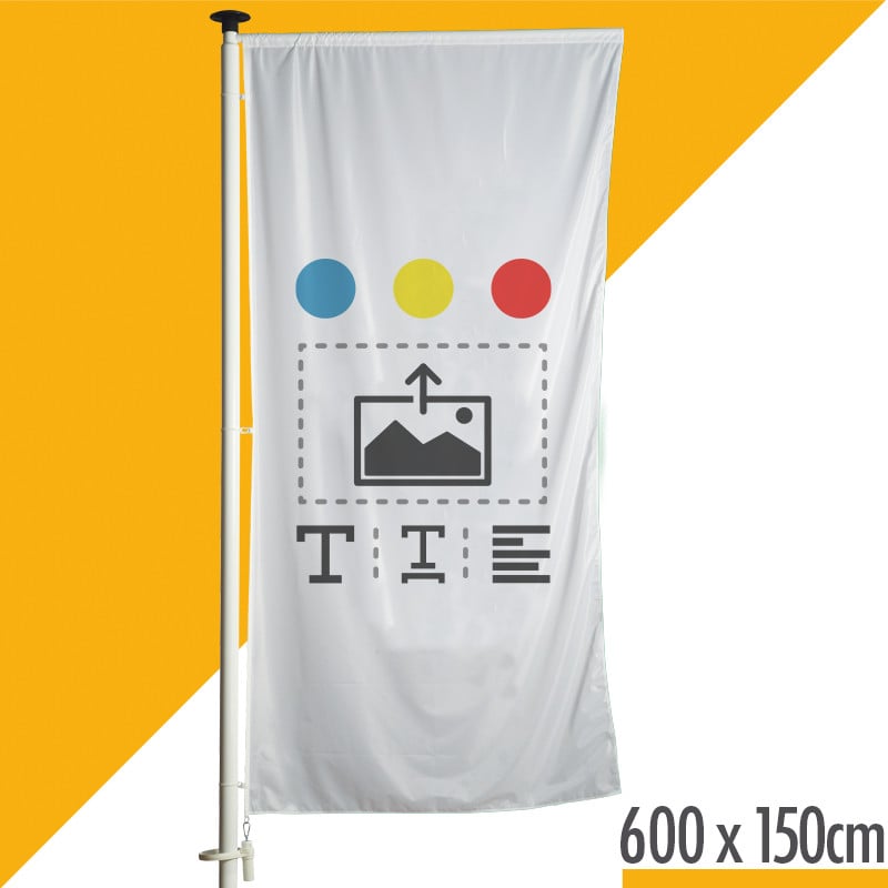 Drapeau pour mât avec potence 600x150 cm (création en ligne du visuel)