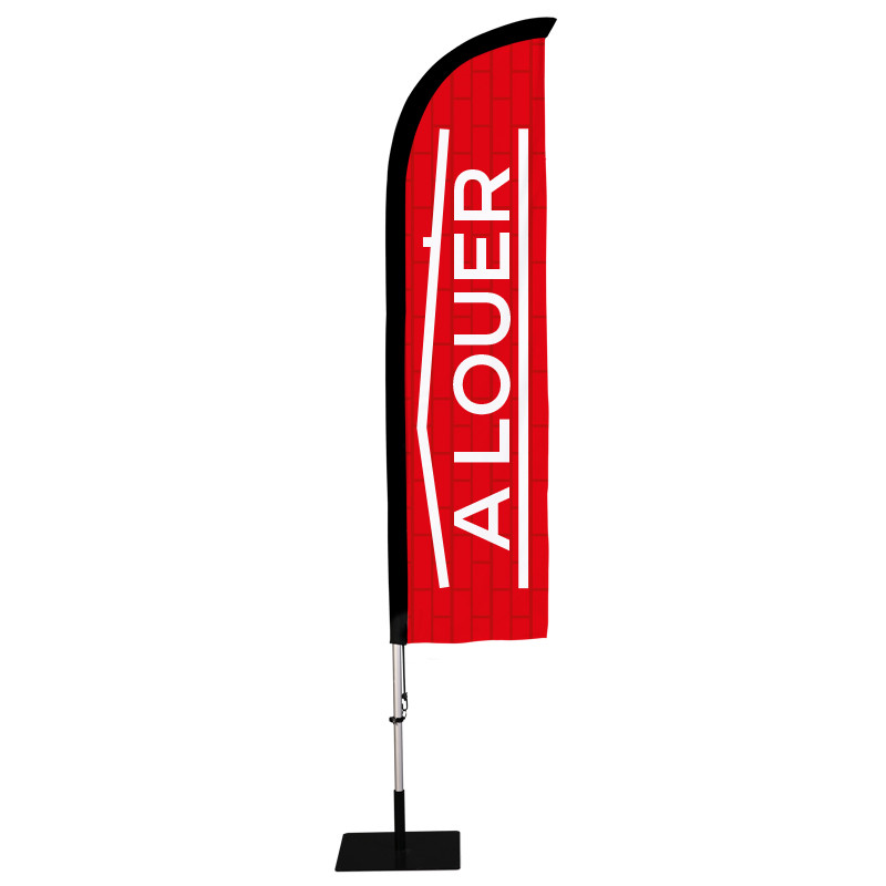 Beach flag Prêt à imprimer "A louer" (kit avec platine carrée) 2,8 m - Modèle 3  MACAP