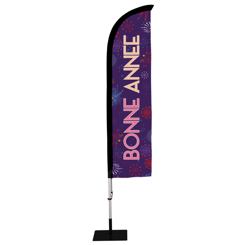 Beach flag Prêt à imprimer "Bonne année" (kit avec platine carrée) 2,8 m - Modèle 2 MACAP