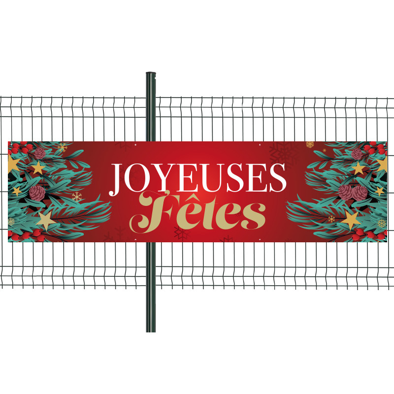 Banderole Prête à imprimer "Joyeuses fêtes" (fixation oeillets) 80x300 cm - Modèle 2 MACAP
