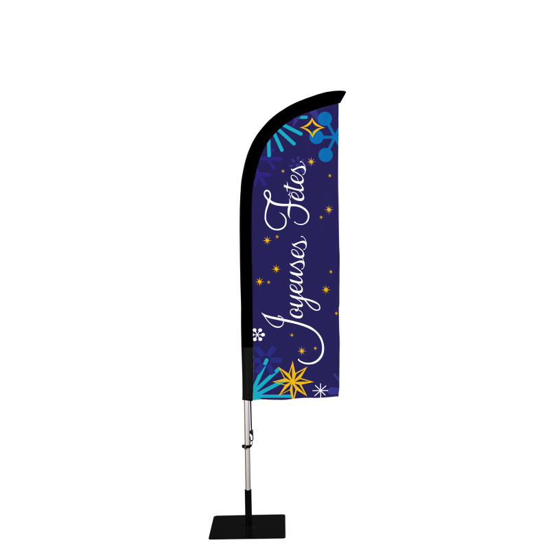 Beach flag Prêt à imprimer "Joyeuses fêtes" (kit avec platine carrée) 2,3 m - Modèle 3 MACAP