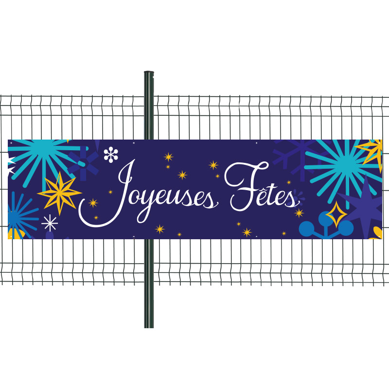 Banderole Prête à imprimer "Joyeuses fêtes" (fixation oeillets) 80x300 cm - Modèle 3 MACAP