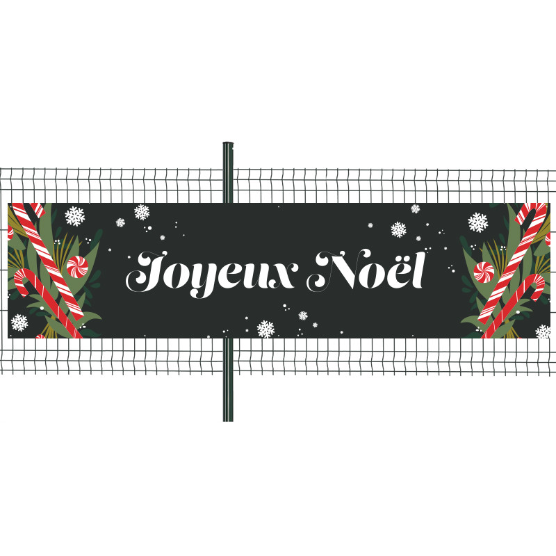 Banderole Prête à imprimer "Joyeux Noël" (fixation oeillets) 100x400 cm - Modèle 3 MACAP