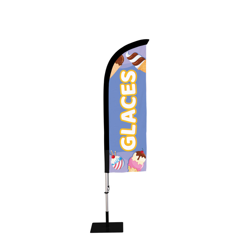 Beach flag Prêt à imprimer "Glaces" (kit avec platine carrée) 2,3 m - Modèle 2 MACAP