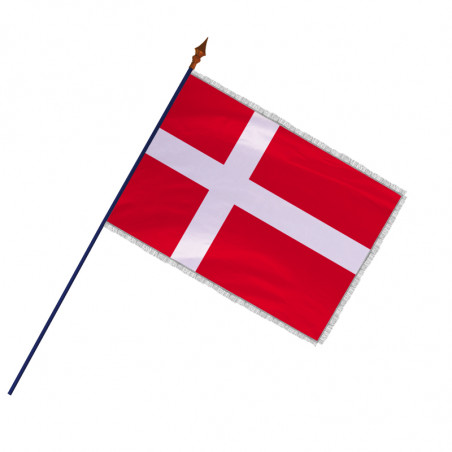 Drapeau Danemark avec hampe et franges argent | MACAP