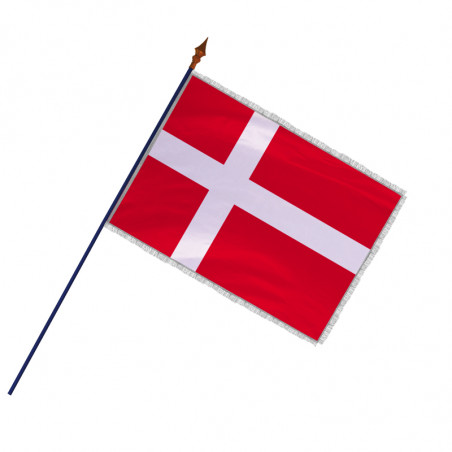 Drapeau Danemark avec hampe, franges et galon argent | MACAP