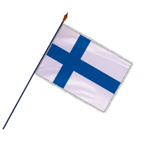 Drapeau Finlande avec hampe, franges et galon argent | MACAP