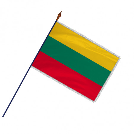 Drapeau Lituanie avec hampe et franges argent | MACAP