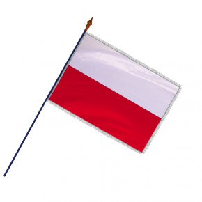 Drapeau Pologne avec hampe, franges et galon argent | MACAP