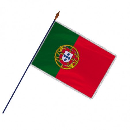 Drapeau Portugal avec hampe, franges et galon argent | MACAP