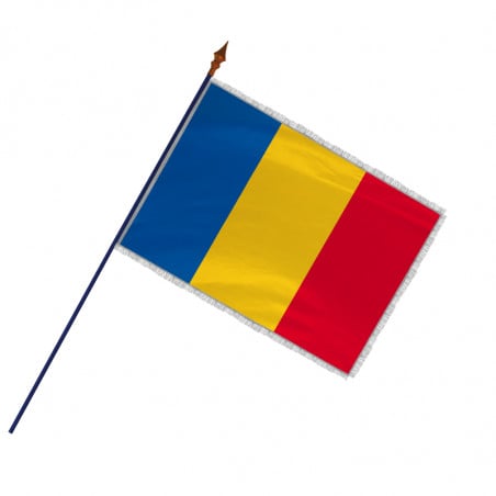 Drapeau Roumanie avec hampe, franges et galon argent | MACAP