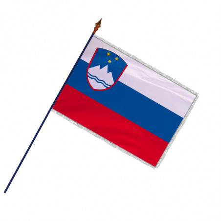 Drapeau Slovénie avec hampe et franges argent | MACAP