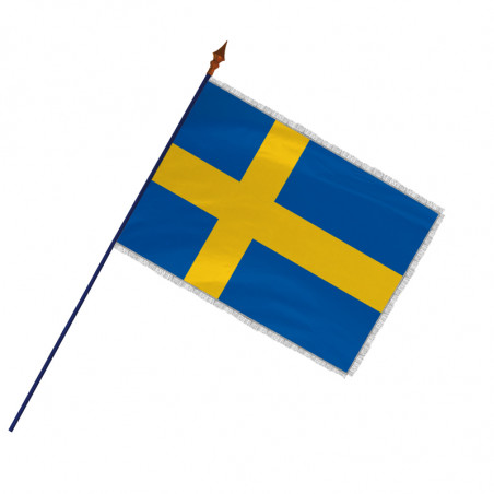 Drapeau Suède avec hampe et franges argent | MACAP
