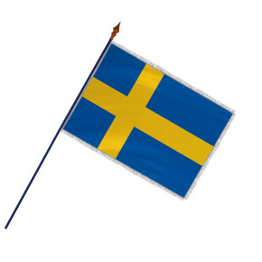 Drapeau Suède avec hampe, franges et galon argent | MACAP