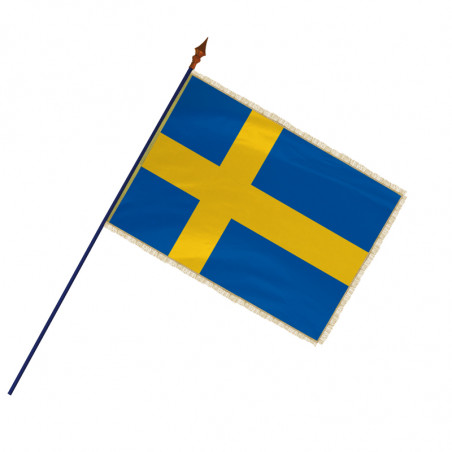 Drapeau Suède avec hampe, franges et galon or | MACAP