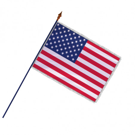 Drapeau des Etats-Unis avec hampe et frange  et galon argenté