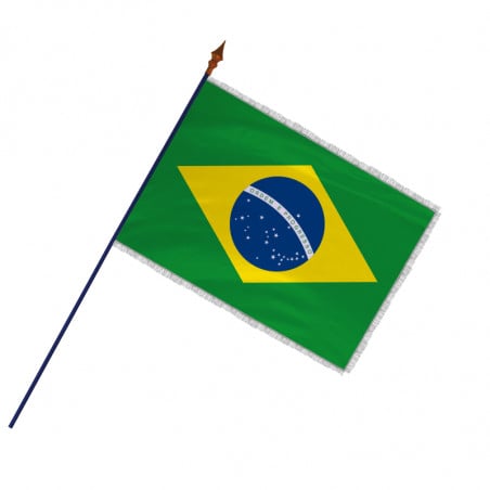 Drapeau des Brésil avec hampe et frange argenté