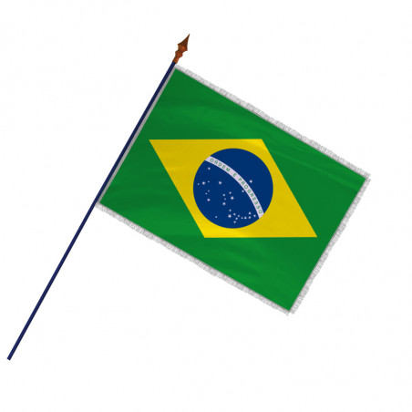 Drapeau des Brésil avec hampe et frange et galon argenté