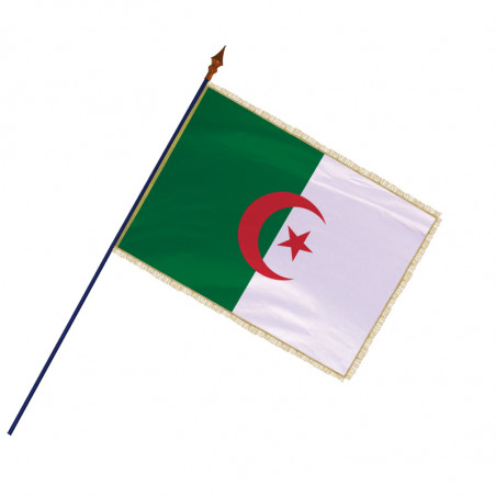 Drapeau des Algérie avec hampe et frange et galon doré