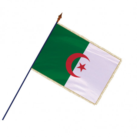 Drapeau des Algérie avec hampe et frange doré