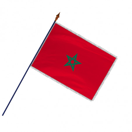 Drapeau des Maroc avec hampe et frange et galon argenté