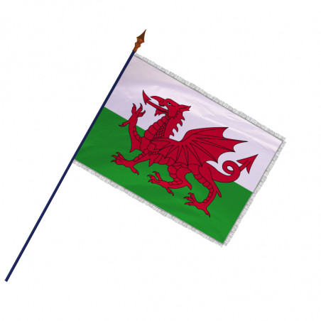 Drapeau des Pays de Galles avec hampe et frange argenté