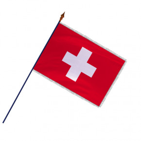 Drapeau Suisse avec hampe et frange argenté