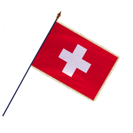 Drapeau Suisse avec hampe et frange doré
