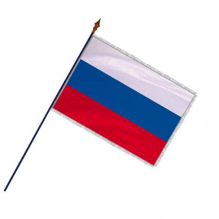 Drapeau Russie avec frange, et galon argent fixé sur sa hampe